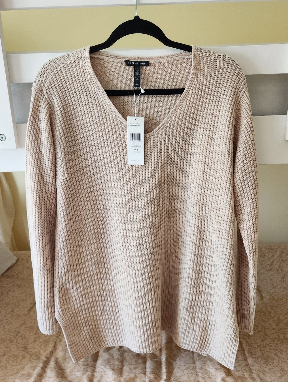 NWT Eileen Fisher 100% organic cotton chenille v neck top sweater Almond new! S - Picture 2 of 10
